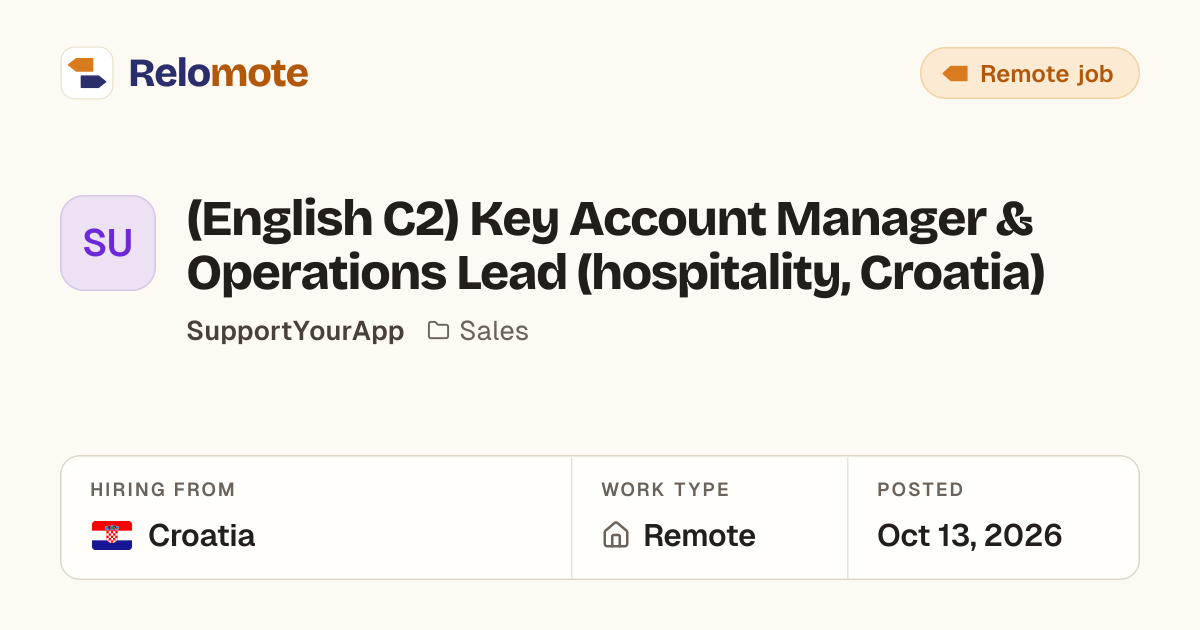 (English C2) Key Account Manager & Operations Lead (hospitality,…