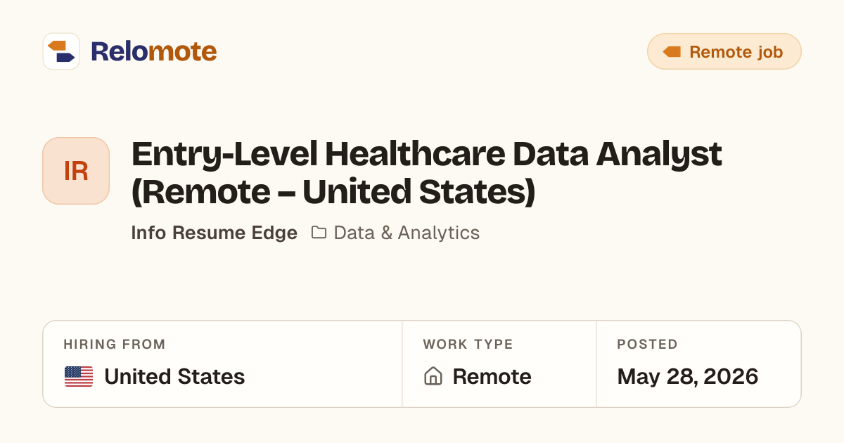 Entry-Level Healthcare Data Analyst (Remote – United States) at Info…