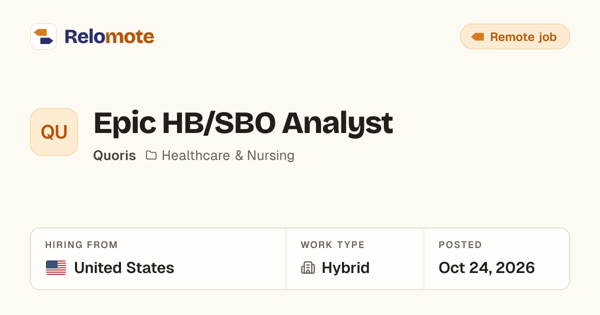 Epic HB/SBO Analyst at Quoris | Relomote