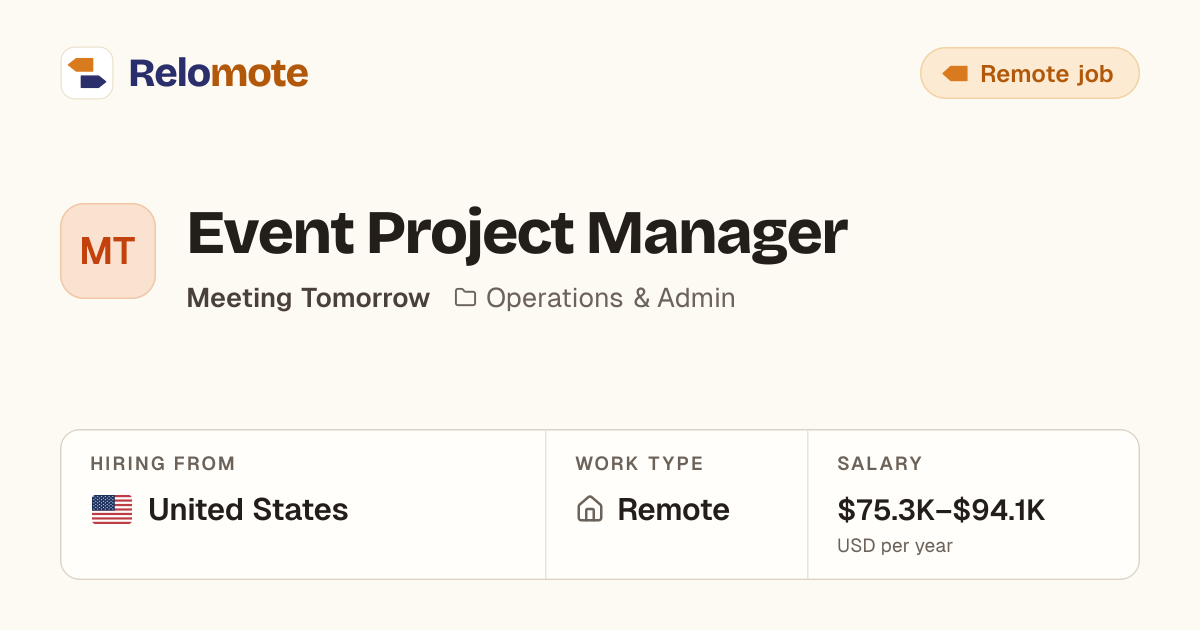 Event Project Manager at Meeting Tomorrow | Relomote