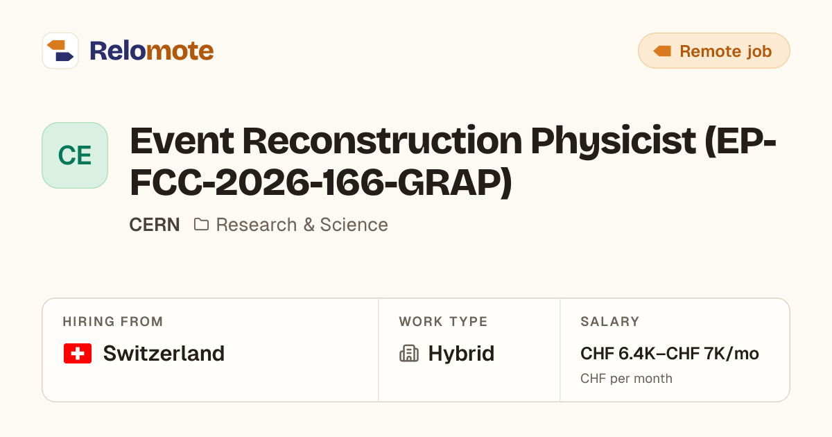 Event Reconstruction Physicist (EP-FCC-2026-166-GRAP) at CERN
