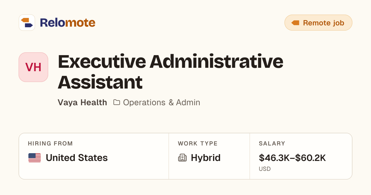 Executive Administrative Assistant at Vaya Health | Relomote