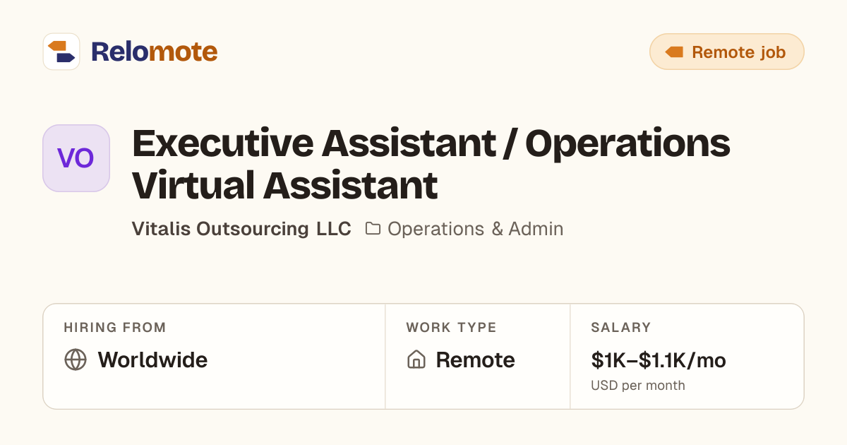 Executive Assistant / Operations Virtual Assistant at Vitalis…