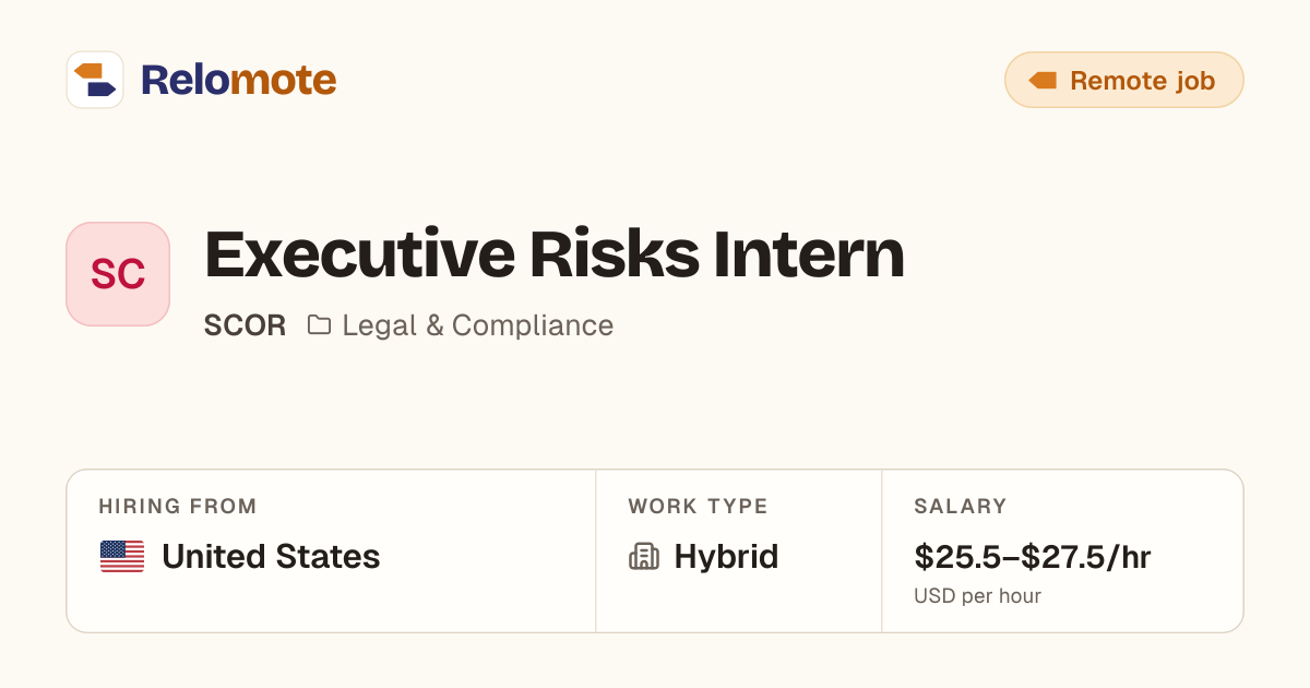Executive Risks Intern at SCOR | Relomote