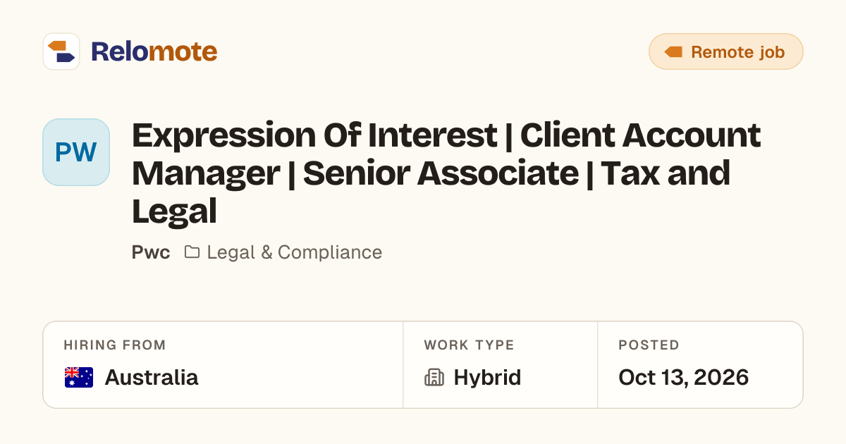 Expression Of Interest | Client Account Manager | Senior Associate