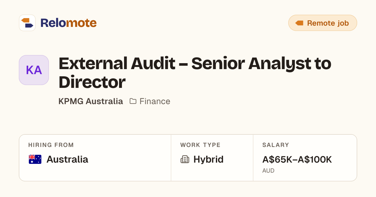 External Audit – Senior Analyst to Director at KPMG Australia