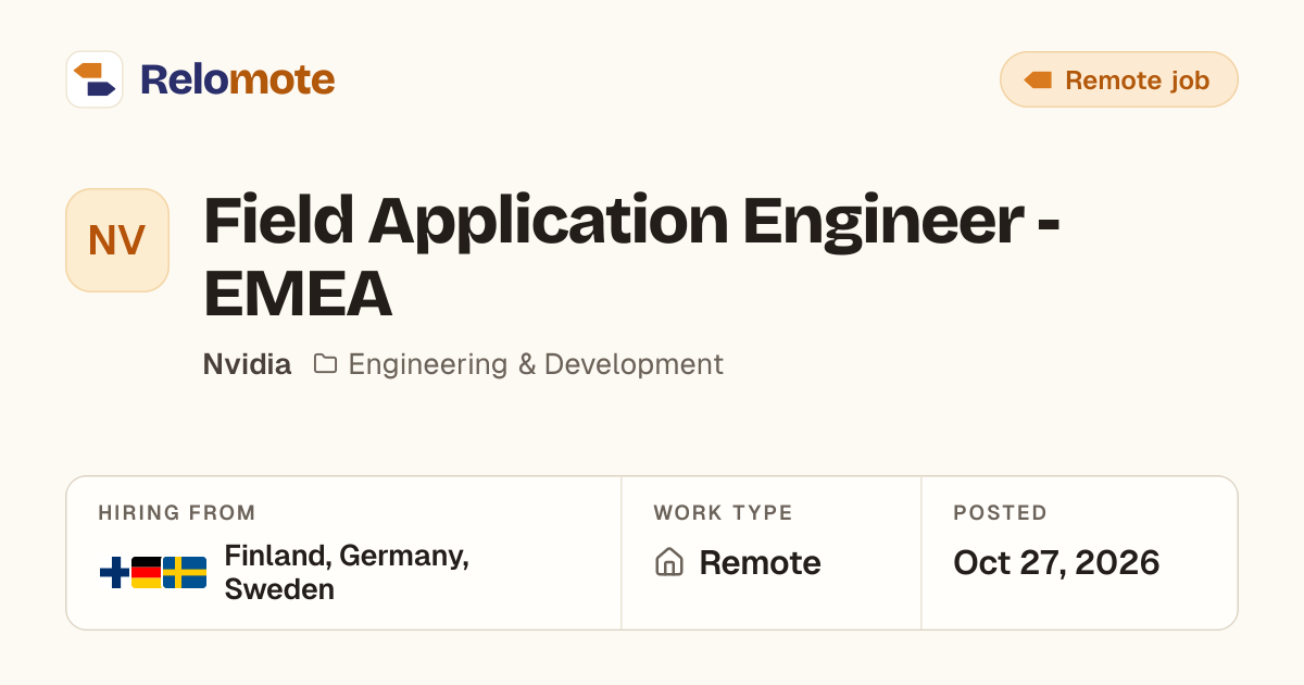Field Application Engineer - EMEA at Nvidia | Relomote
