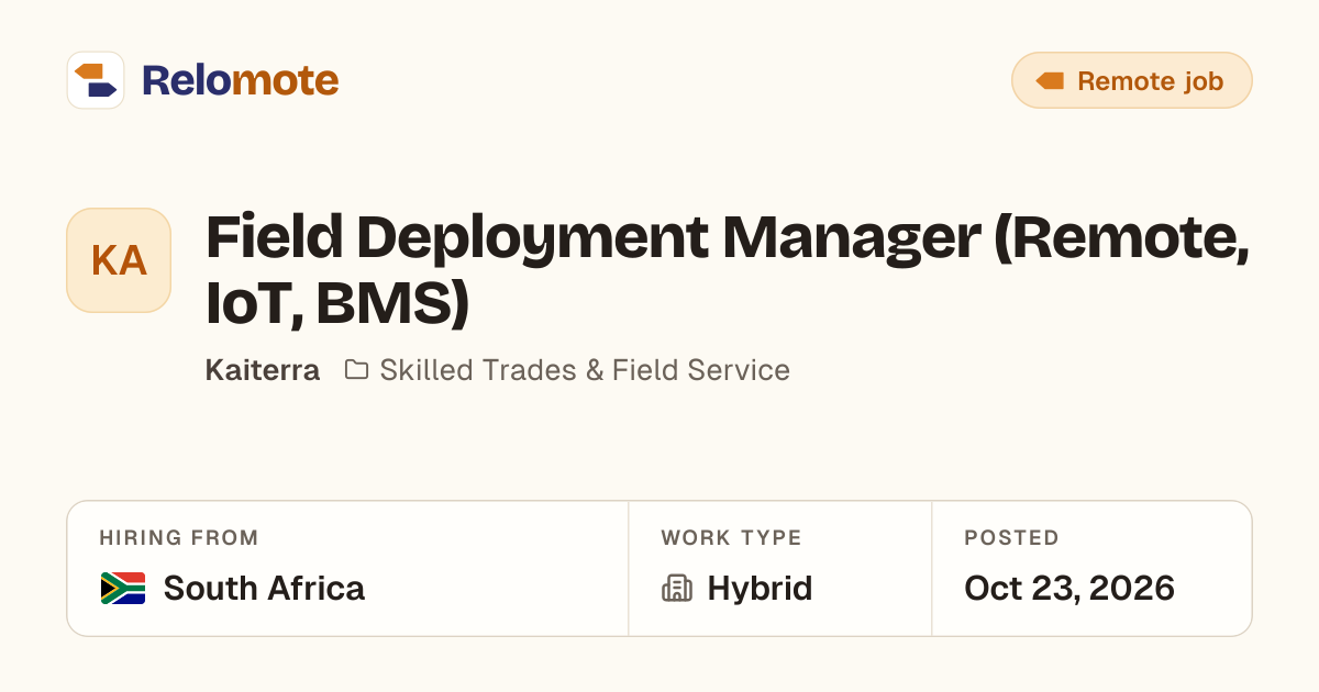 Field Deployment Manager (Remote, IoT, BMS) at Kaiterra | Relomote
