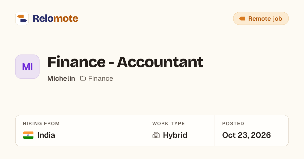 Finance - Accountant at Michelin | Relomote