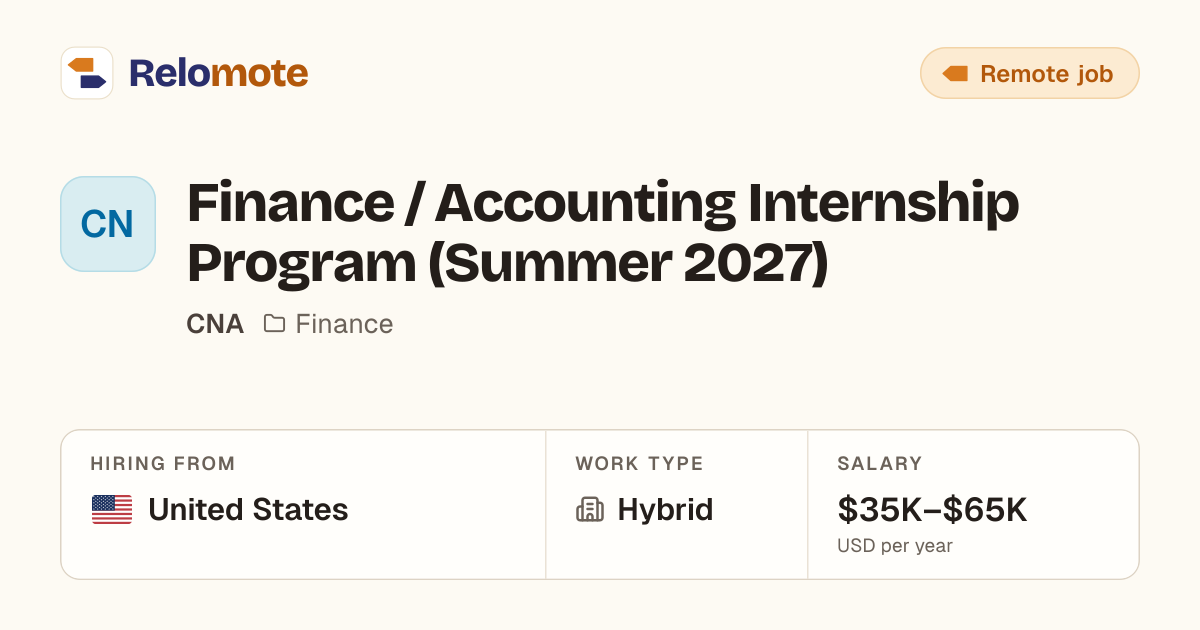 Finance / Accounting Internship Program (Summer 2027) at CNA