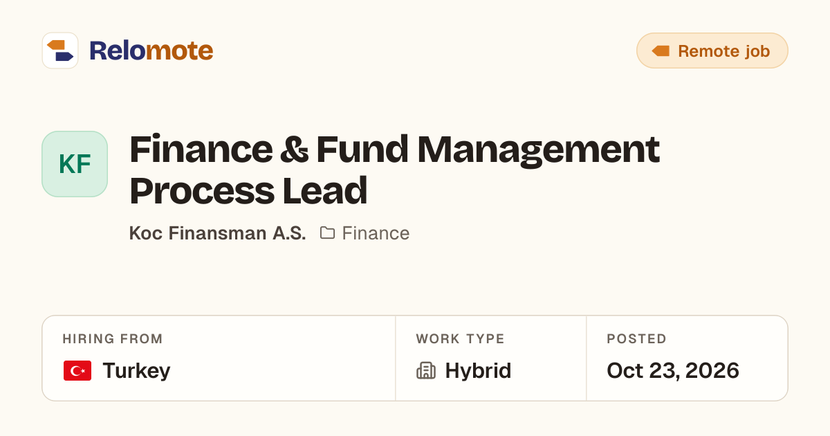 Finance & Fund Management Process Lead at Koc Finansman A.S.