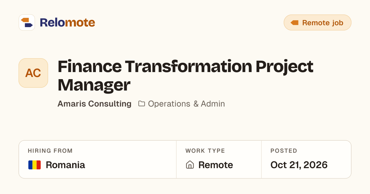 Finance Transformation Project Manager at Amaris Consulting | Relomote