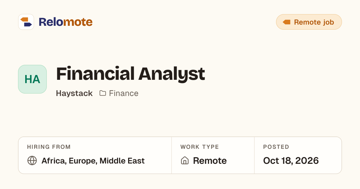 Financial Analyst at Haystack | Relomote