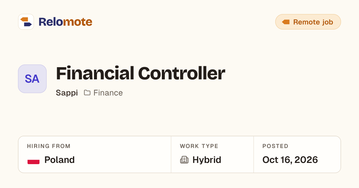 Financial Controller at Sappi | Relomote