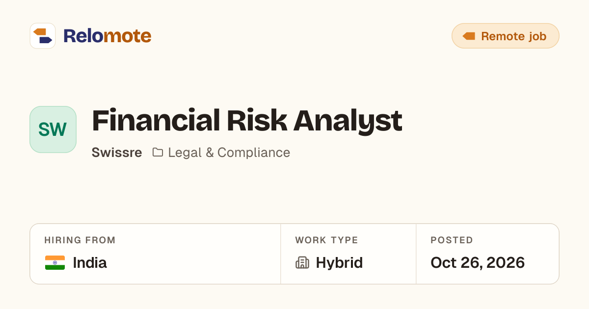 Financial Risk Analyst at Swissre | Relomote