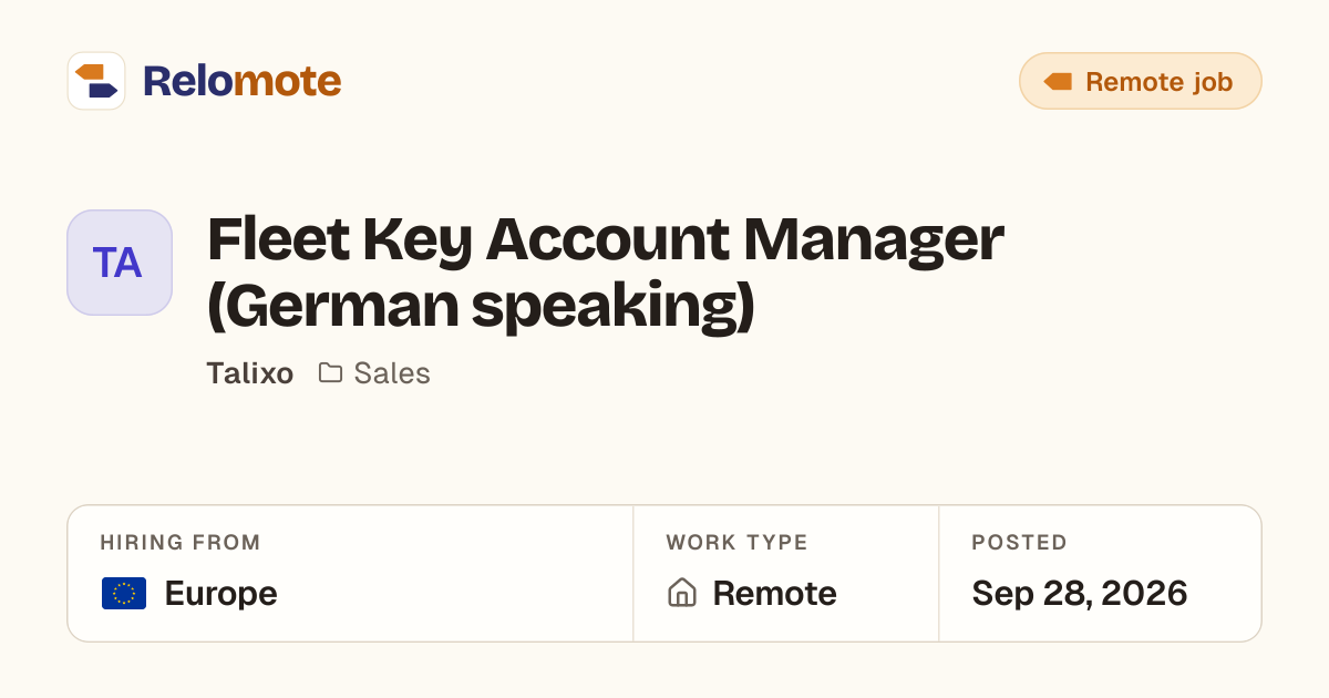 Fleet Key Account Manager (German speaking) at Talixo | Relomote
