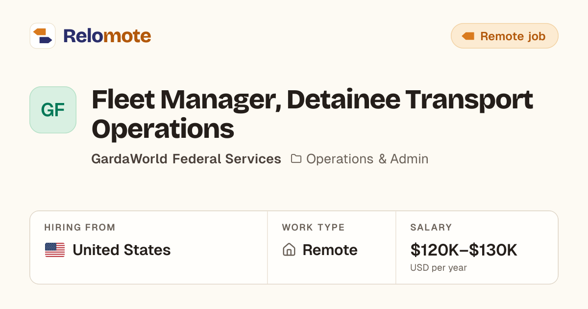 Fleet Manager, Detainee Transport Operations at GardaWorld Federal…