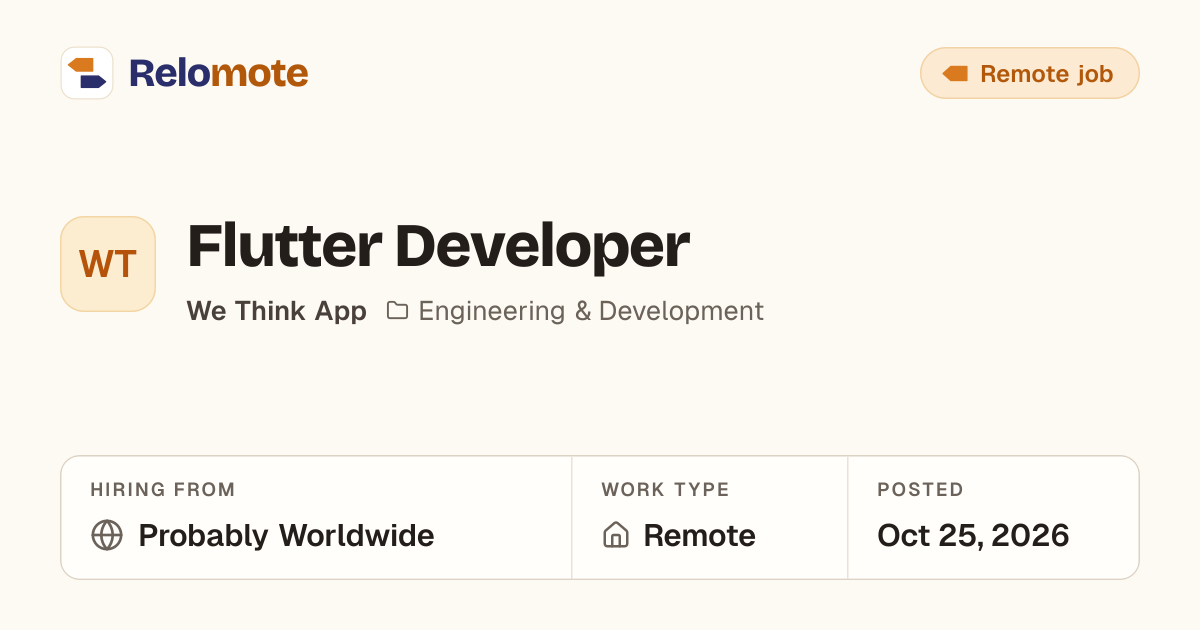 Flutter Developer at We Think App | Relomote