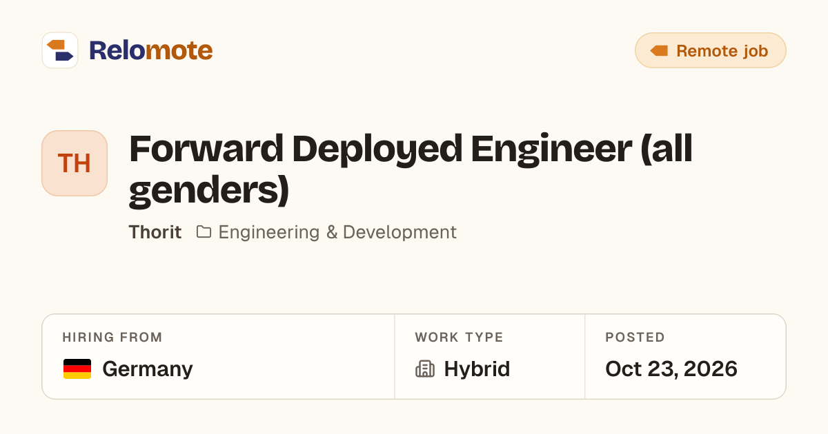 Forward Deployed Engineer (all genders) at Thorit | Relomote