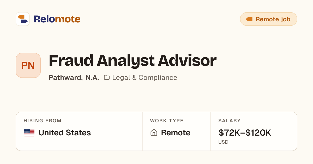 Fraud Analyst Advisor at Pathward, N.A. | Relomote