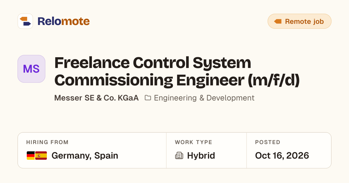 Freelance Control System Commissioning Engineer (m/f/d) at Messer SE…