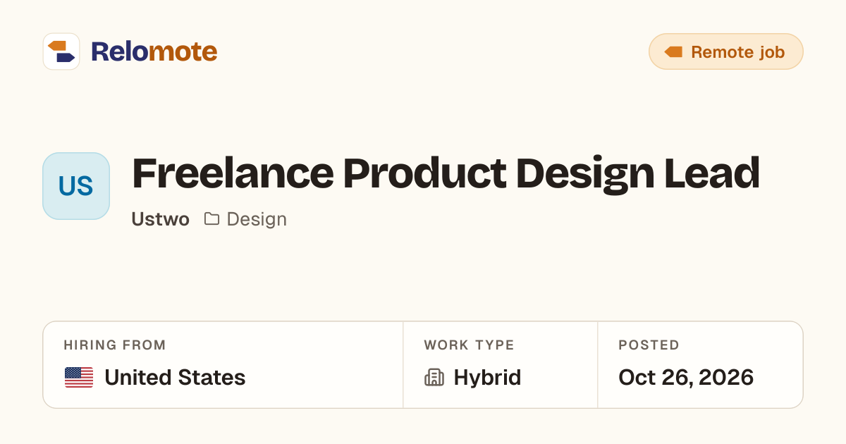 Freelance Product Design Lead at Ustwo | Relomote