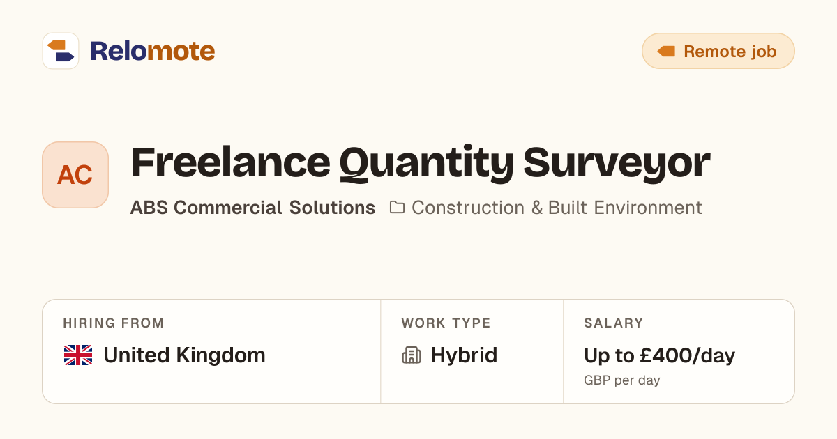 Freelance Quantity Surveyor at ABS Commercial Solutions | Relomote