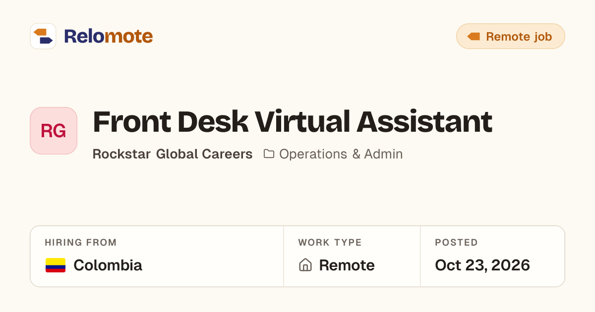Front Desk Virtual Assistant at Rockstar Global Careers | Relomote