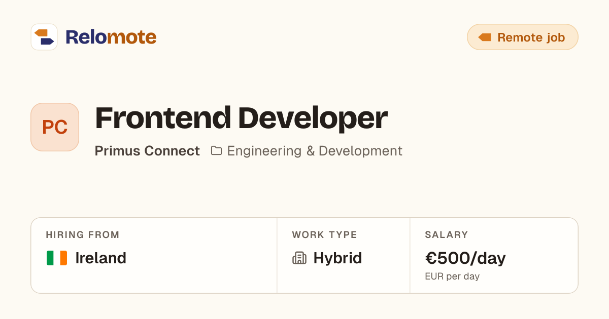 Frontend Developer at Primus Connect | Relomote