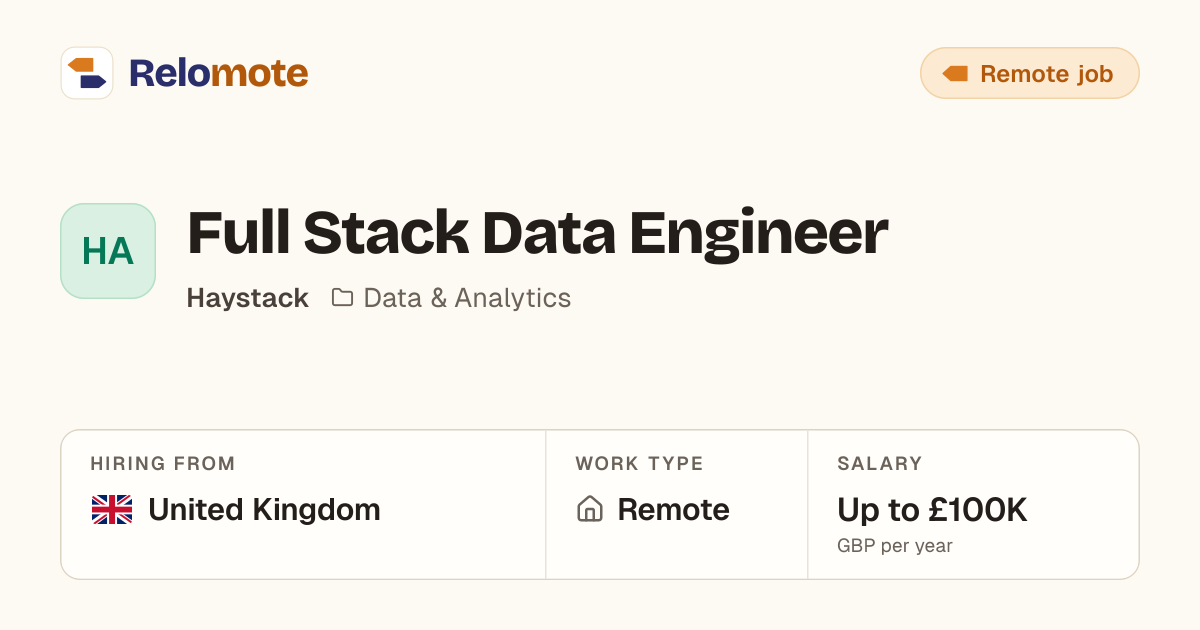 Full Stack Data Engineer at Haystack | Relomote