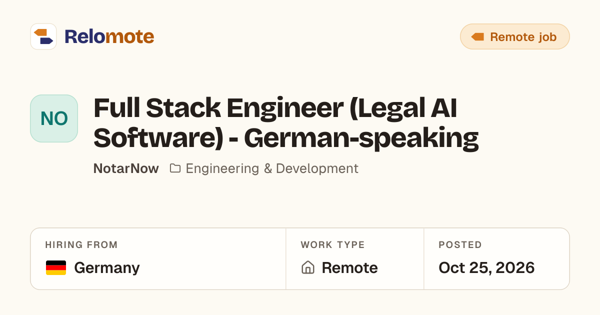 Full Stack Engineer (Legal AI Software) - German-speaking at NotarNow