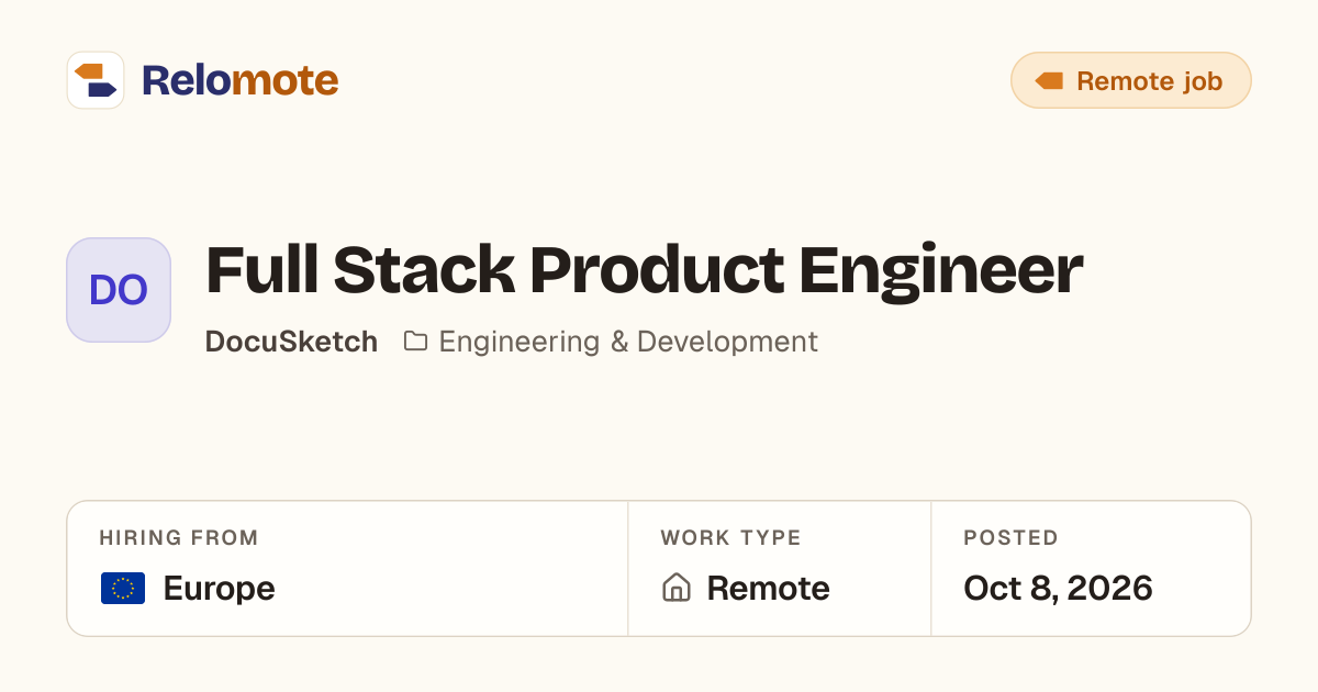 Full Stack Product Engineer at DocuSketch | Relomote