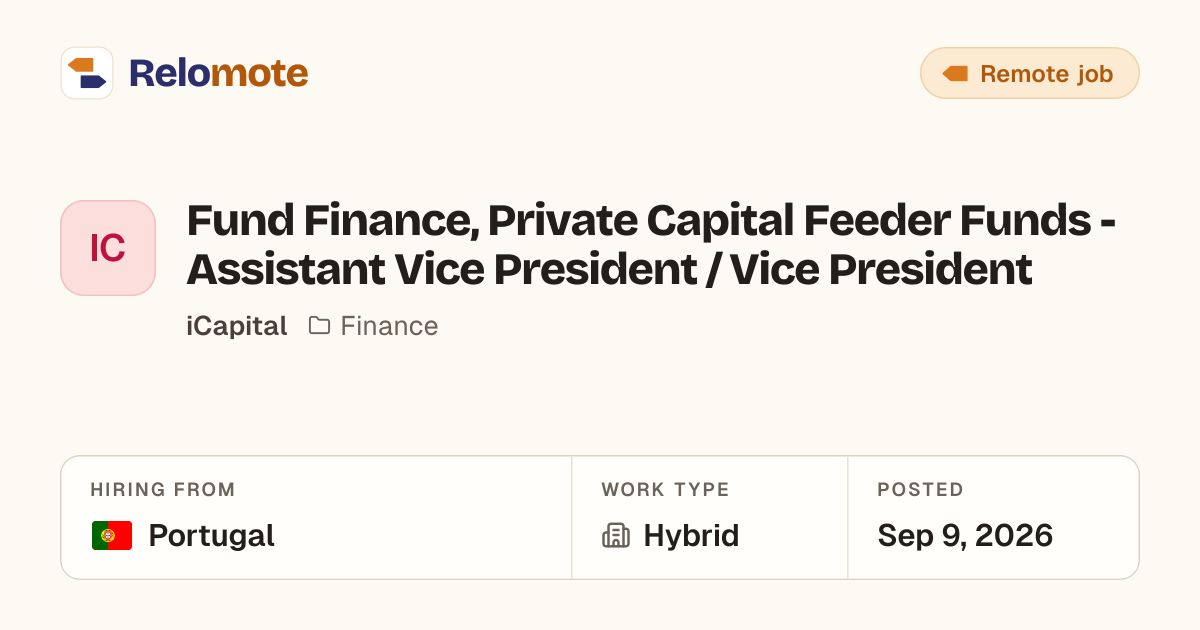 Fund Finance, Private Capital Feeder Funds - Assistant Vice…