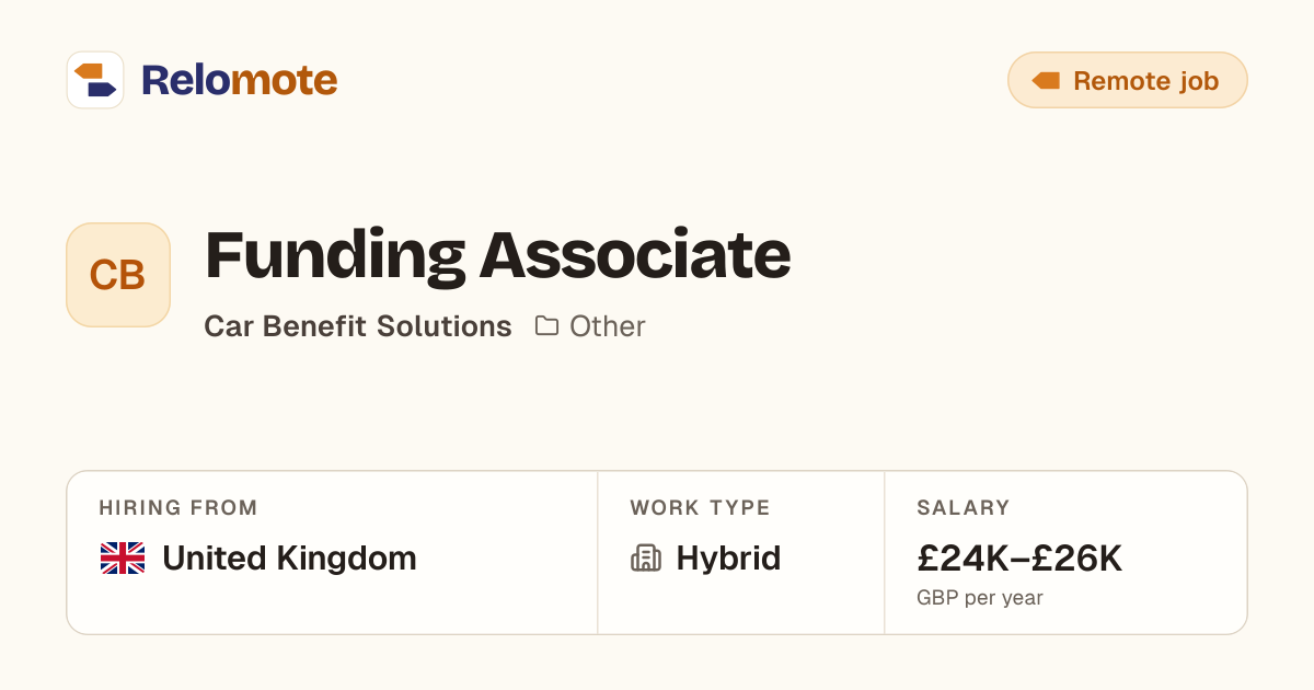 Funding Associate at Car Benefit Solutions | Relomote