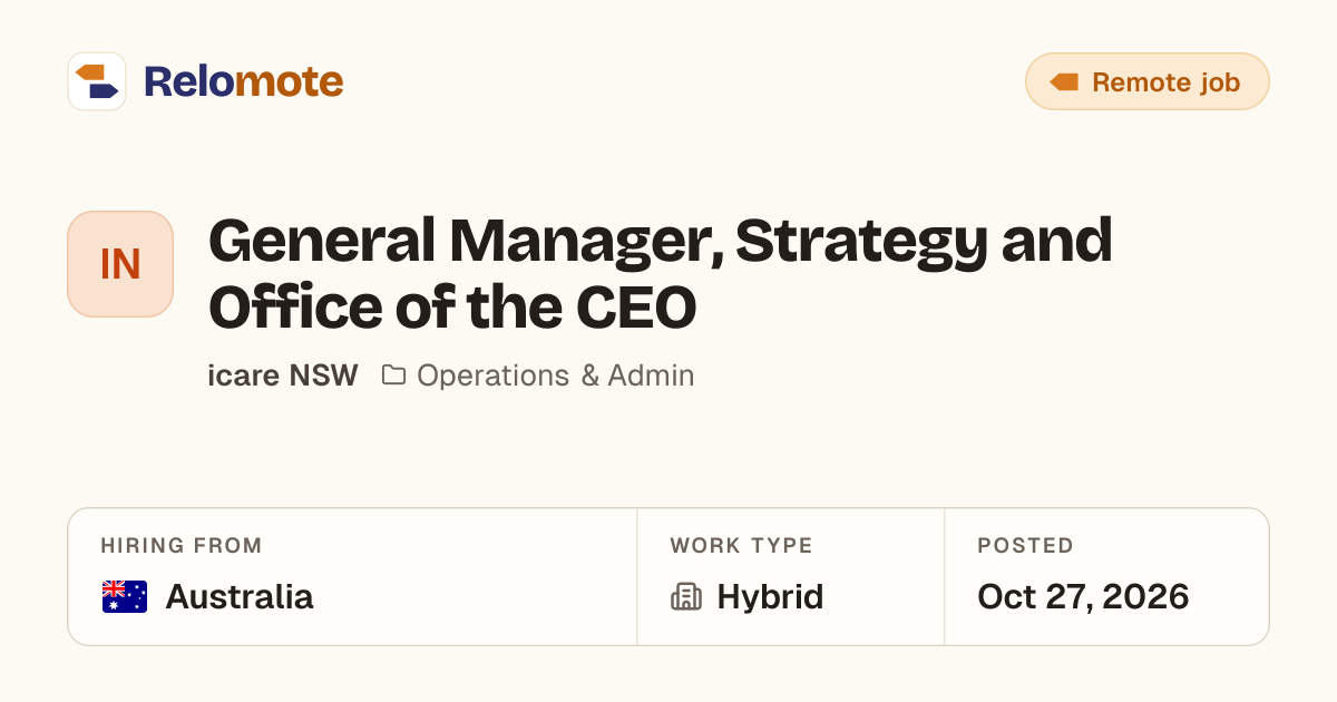 General Manager, Strategy and Office of the CEO at icare NSW
