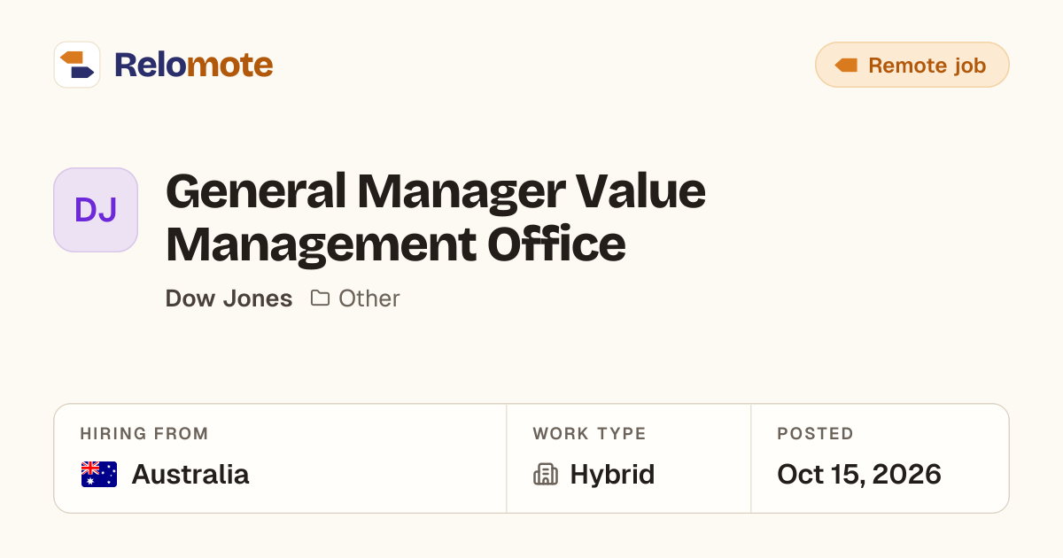 General Manager Value Management Office at Dow Jones | Relomote