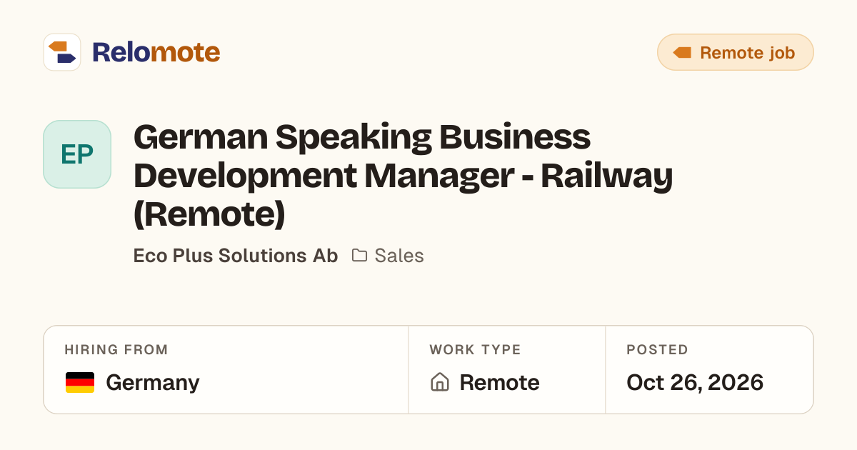 German Speaking Business Development Manager - Railway (Remote) at…