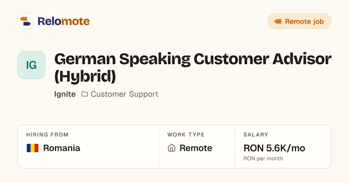 German Speaking Customer Advisor (Hybrid) at Ignite | Relomote