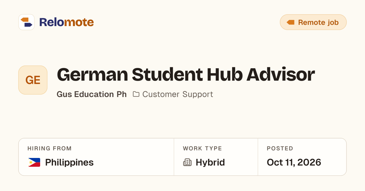 German Student Hub Advisor at Gus Education Ph | Relomote