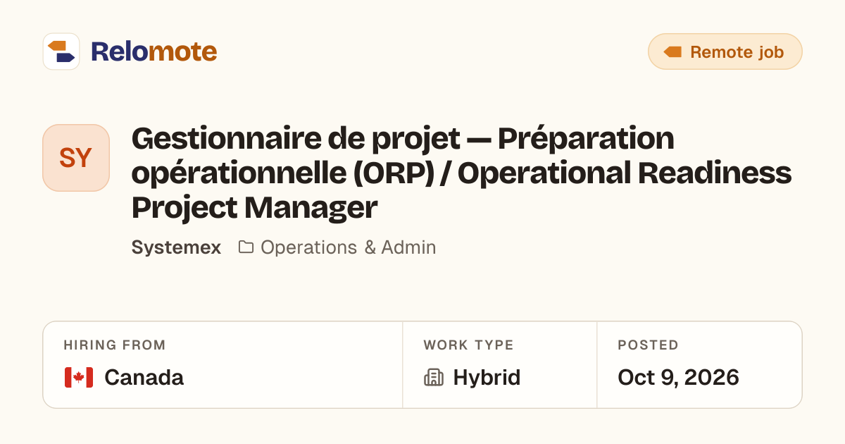 Gestionnaire de projet — Préparation opérationnelle (ORP)