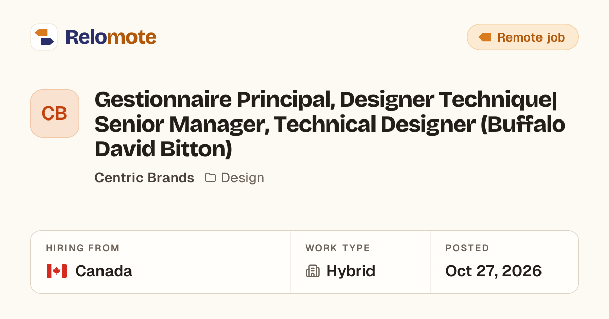 Gestionnaire Principal, Designer Technique| Senior Manager,…