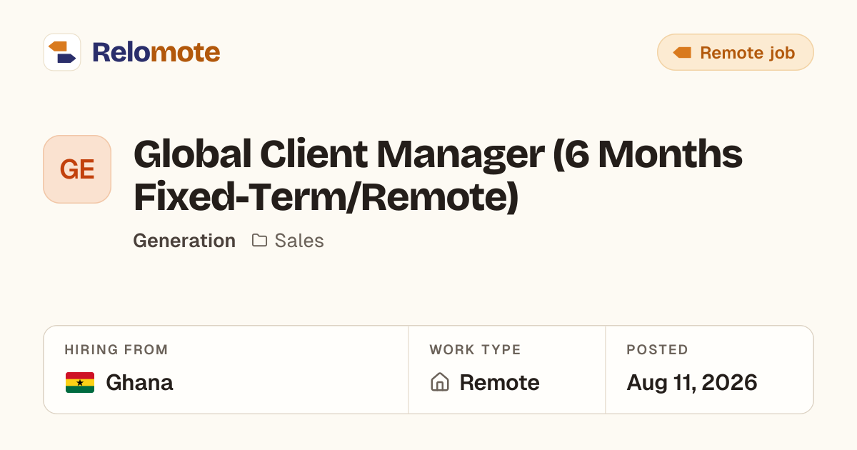 Global Client Manager (6 Months Fixed-Term/Remote) at Generation