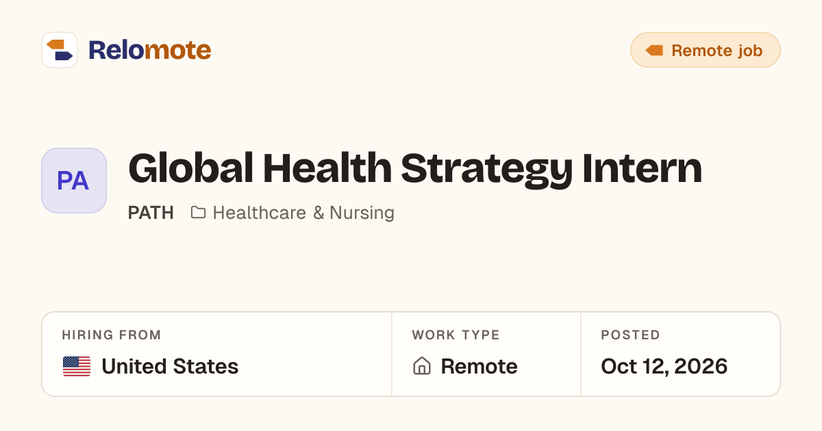 Global Health Strategy Intern at PATH | Relomote