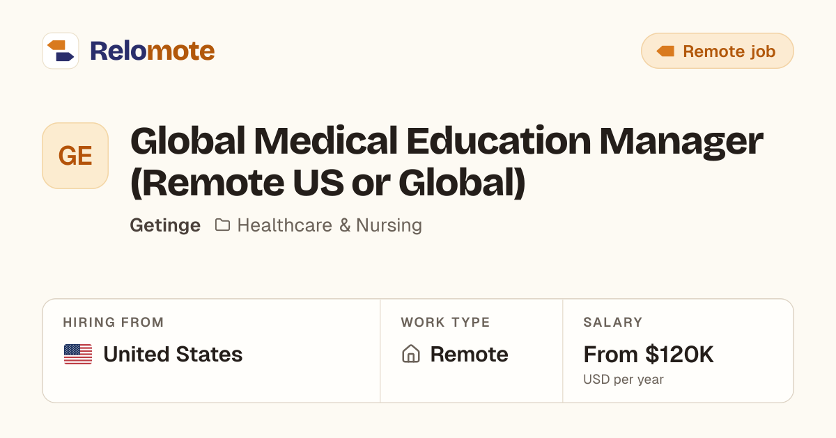 Global Medical Education Manager (Remote US or Global) at Getinge