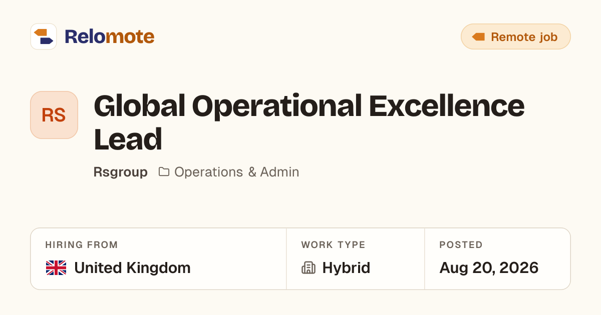 Global Operational Excellence Lead at Rsgroup | Relomote