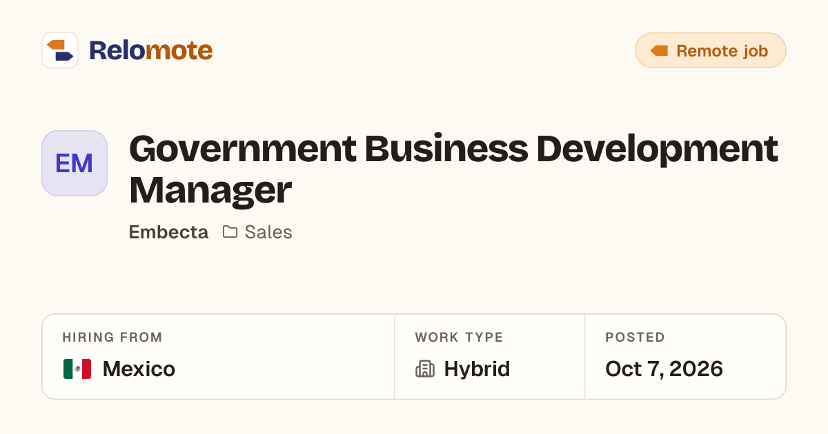 Government Business Development Manager at Embecta | Relomote