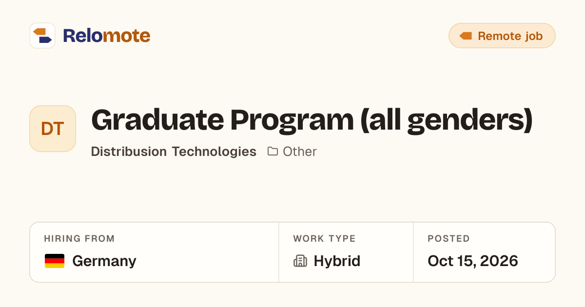 Graduate Program (all genders) at Distribusion Technologies | Relomote