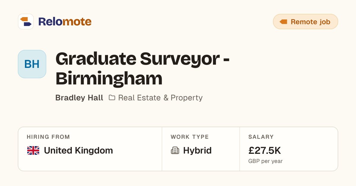 Graduate Surveyor - Birmingham at Bradley Hall | Relomote