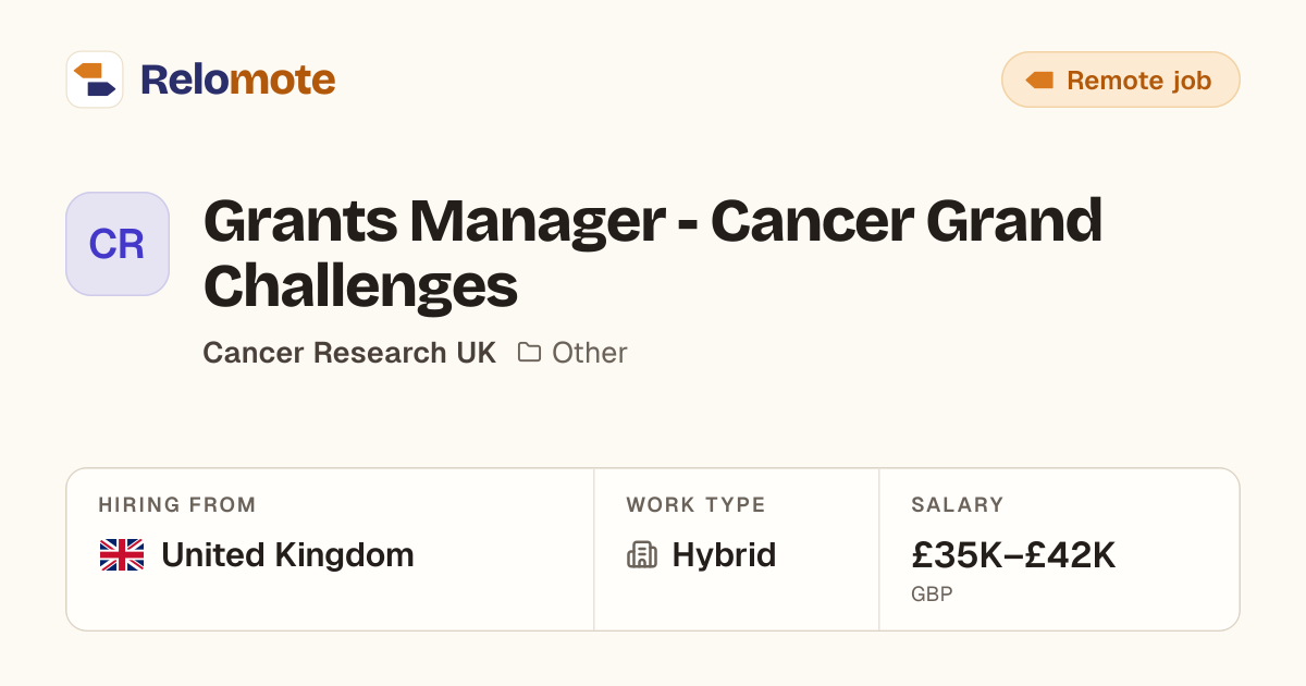 Grants Manager - Cancer Grand Challenges at Cancer Research Uk