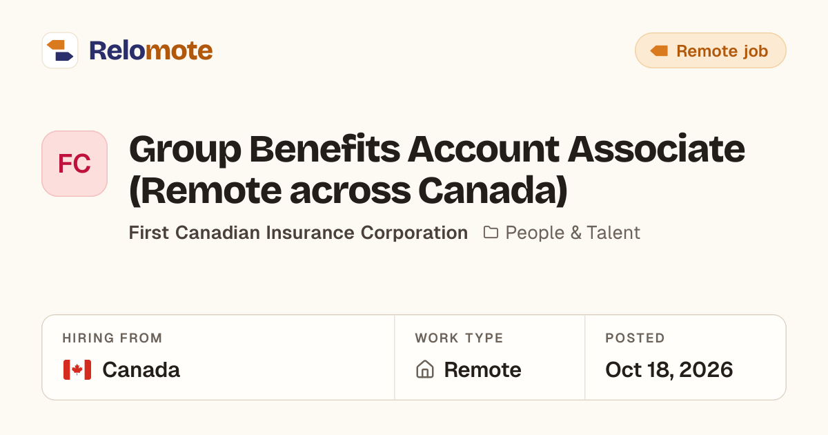 Group Benefits Account Associate (Remote across Canada) at First…